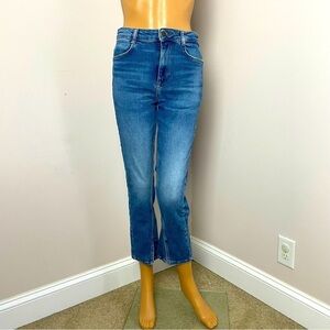Zara High Rise Cropped Jeans – Side Slit | Blue | Size 6